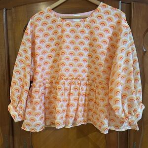 J Marie Rainbow oversized Peplum top with balloon sleeves. Size S #899